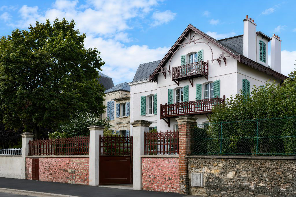 Modern restored house associated with Claude Monet in Argenteuil, France, showing the artist's former Impressionist-era home near the Seine.